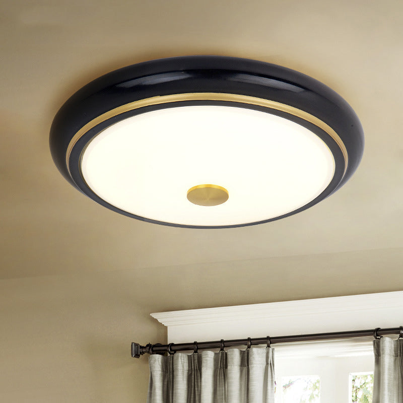 Traditional Circular LED Flush Mount Ceiling Light Fixture - 13"/16"/19.5" Wide - Black/Gold with White Glass