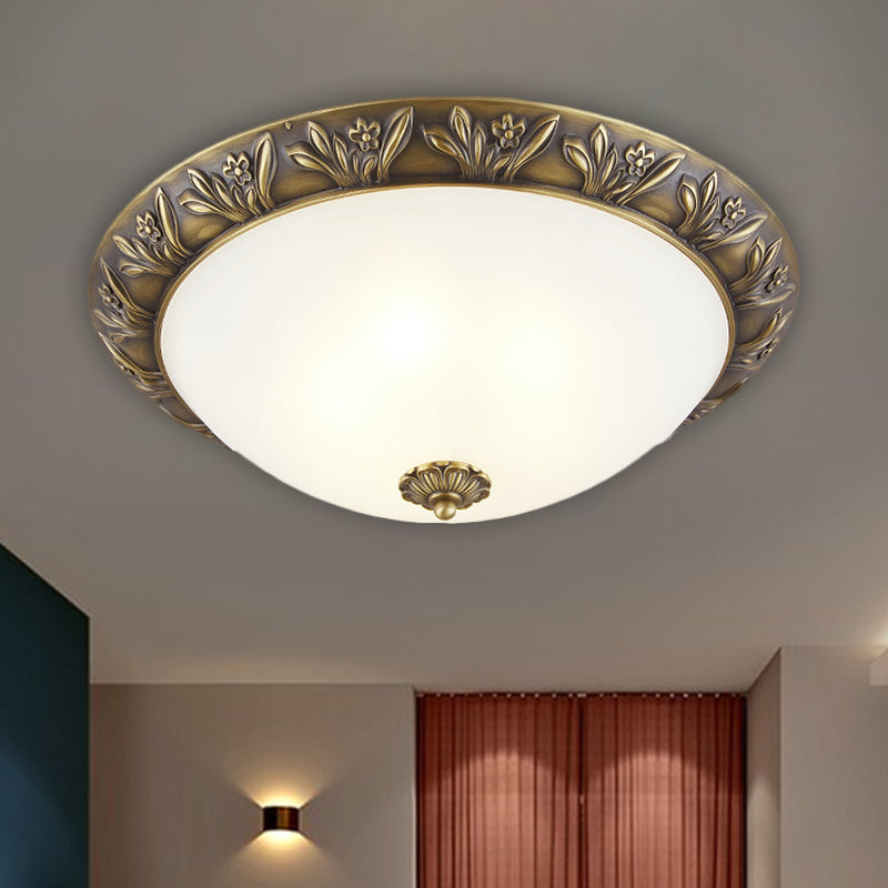 Frosted Glass Dome Flush Ceiling Lamp with Flower Edge Design in Brass/Black and Gold - Available in 2/3 Heads, 12"/15.5" Width - Perfect for Bedroom Lighting