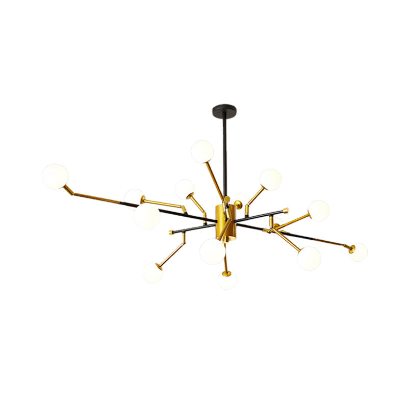 Sputnik Metal Chandelier Lighting with Brass Finish, Contemporary Multi-Light Pendant in Gold with Molecular Milk Glass Shade