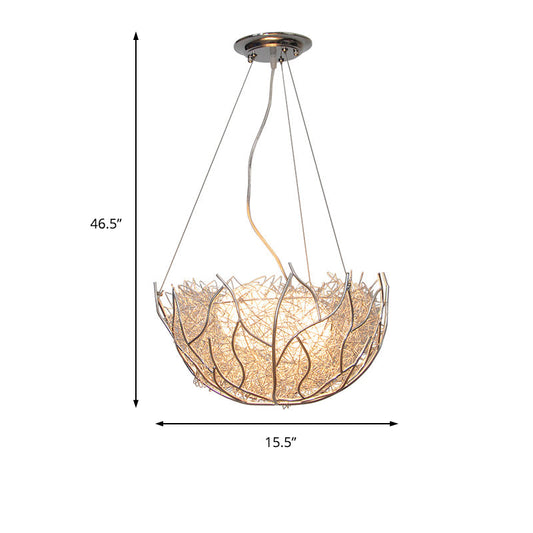 Contemporary Nest Metal Chandelier With 2 White Glass Ball Shade Lights - 16/19.5 Wide