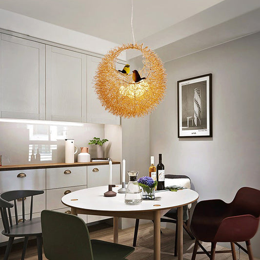 Gold Art Deco Nest Chandelier - 2-Light Ceiling Hung Fixture for Dining Room