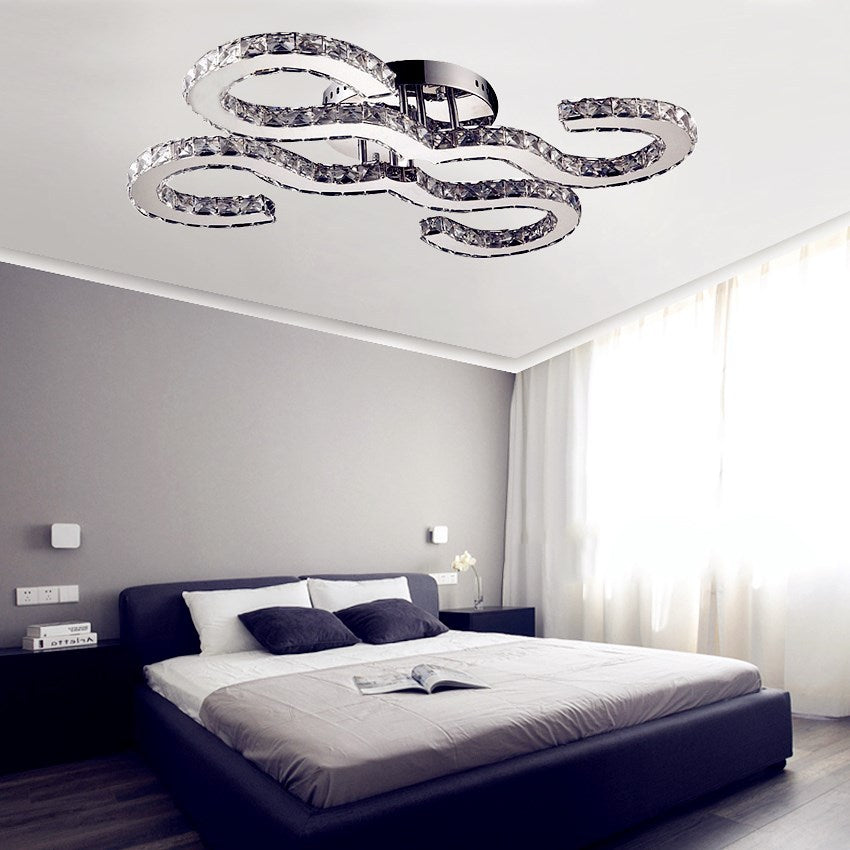 Applique murale moderne incurvée en cristal et métal en chrome pour chambre à coucher - Option d'éclairage chaud/blanc/3 couleurs