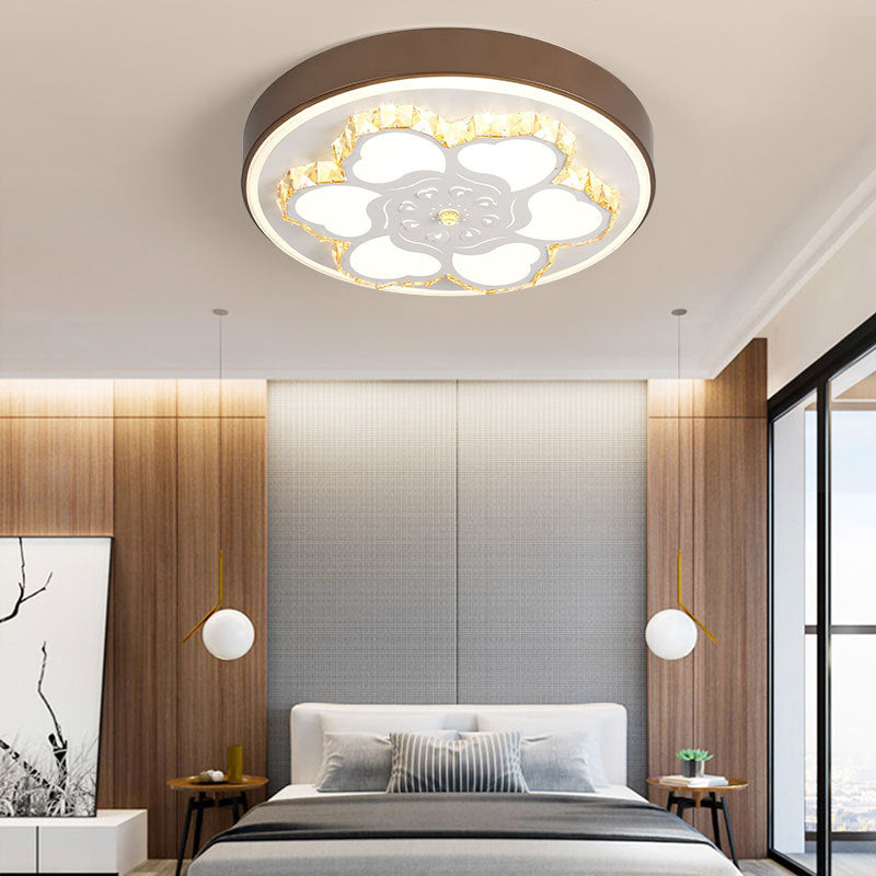 Plafonnier LED en cristal moderne avec motif floral en acrylique blanc et 3 options de lumière de couleur
