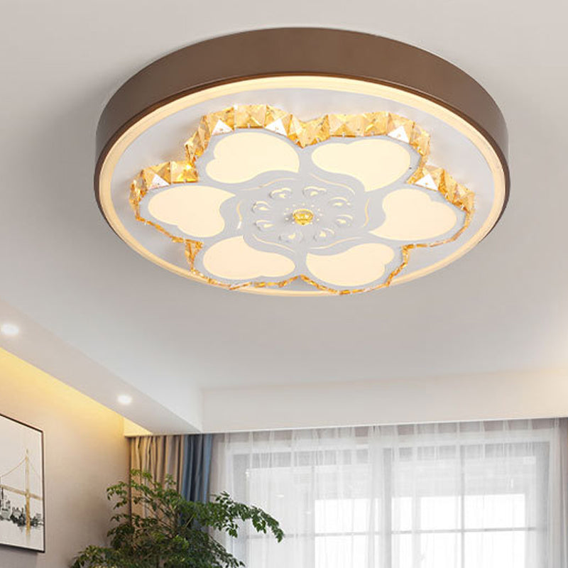 Plafonnier LED en cristal moderne avec motif floral en acrylique blanc et 3 options de lumière de couleur