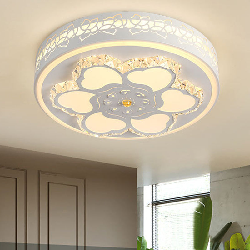 Plafonnier LED en cristal moderne avec motif floral en acrylique blanc et 3 options de lumière de couleur