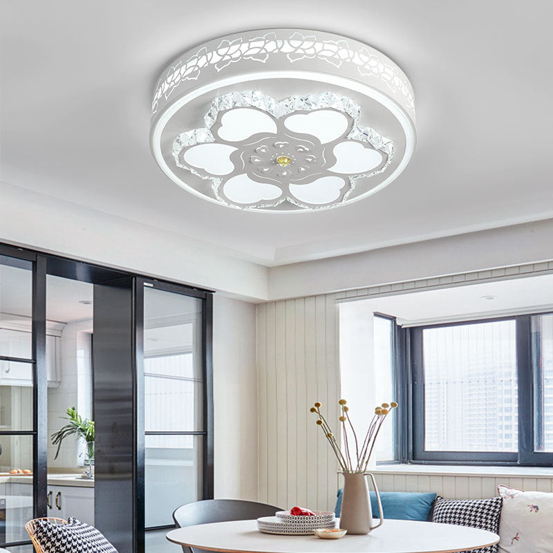 Plafonnier LED en cristal moderne avec motif floral en acrylique blanc et 3 options de lumière de couleur