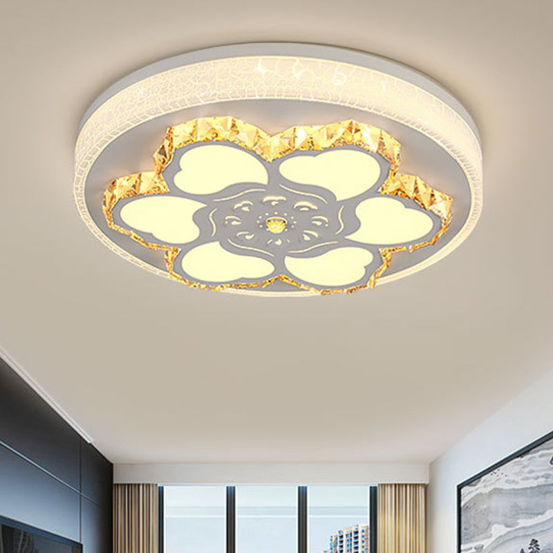 Plafonnier LED en cristal moderne avec motif floral en acrylique blanc et 3 options de lumière de couleur