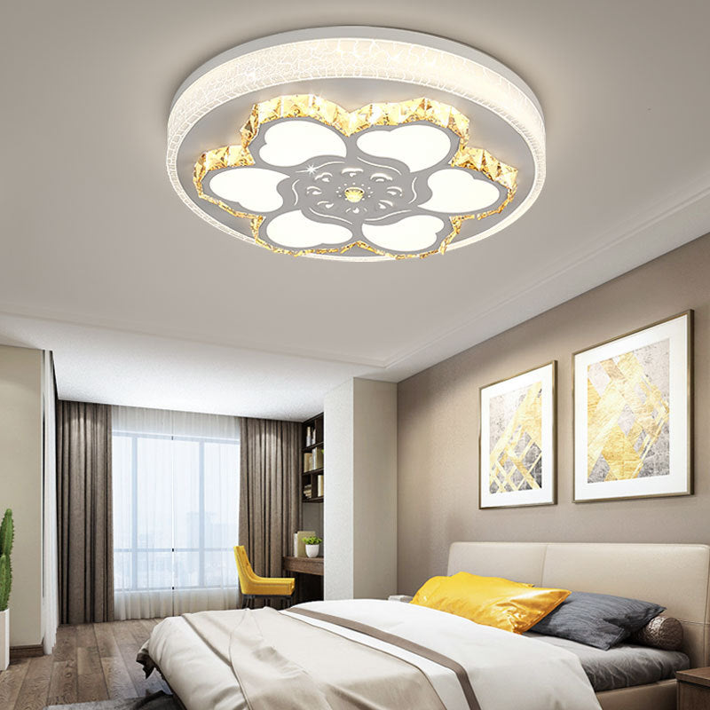 Plafonnier LED en cristal moderne avec motif floral en acrylique blanc et 3 options de lumière de couleur