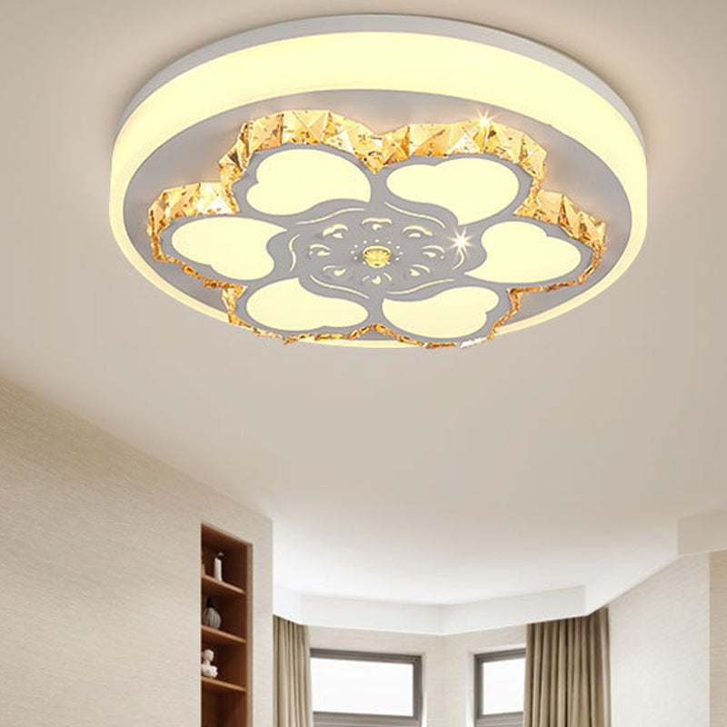 Plafonnier LED en cristal moderne avec motif floral en acrylique blanc et 3 options de lumière de couleur