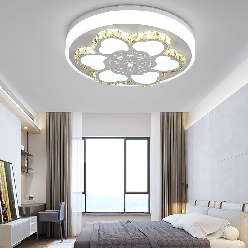 Plafonnier LED en cristal moderne avec motif floral en acrylique blanc et 3 options de lumière de couleur