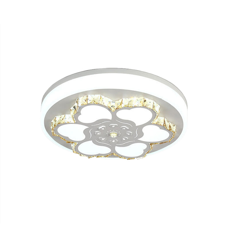 Plafonnier LED en cristal moderne avec motif floral en acrylique blanc et 3 options de lumière de couleur