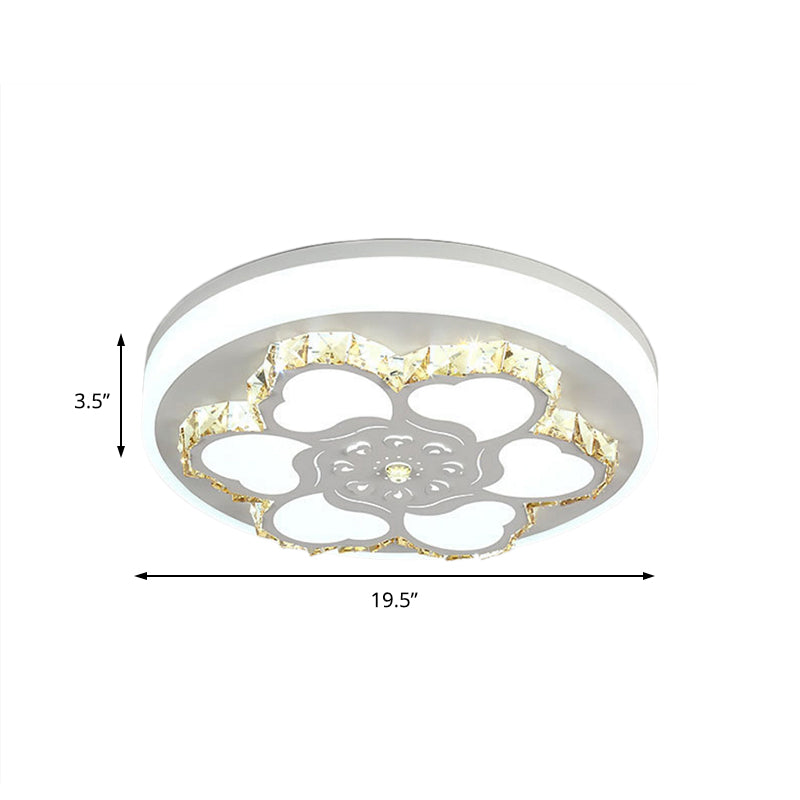 Plafonnier LED en cristal moderne avec motif floral en acrylique blanc et 3 options de lumière de couleur