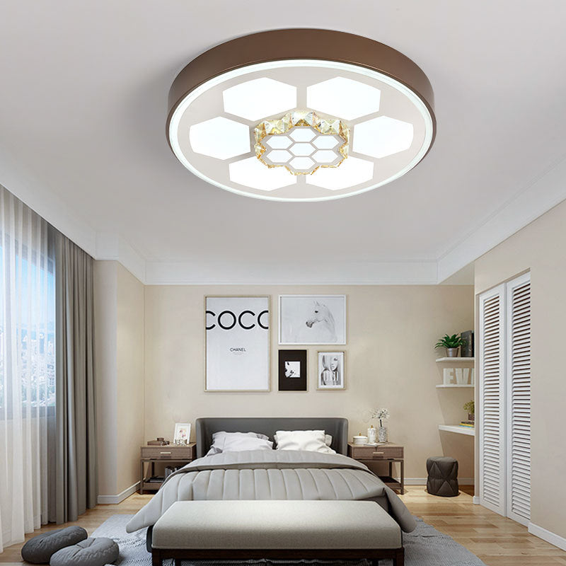 Plafonnier moderne en acrylique blanc avec éclairage LED multicolore et accent en cristal