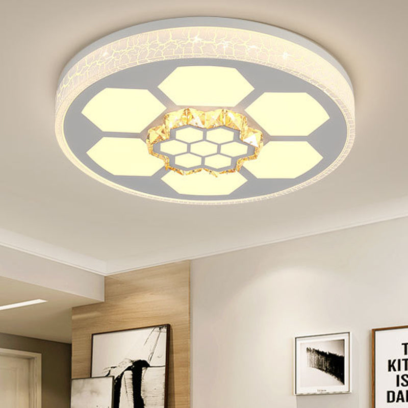 Plafonnier moderne en acrylique blanc avec éclairage LED multicolore et accent en cristal