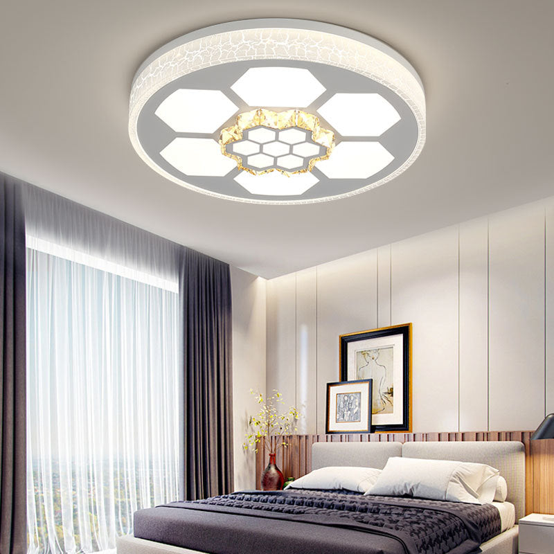 Plafonnier moderne en acrylique blanc avec éclairage LED multicolore et accent en cristal