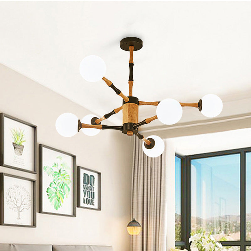 Contemporary Wooden Sputnik Chandelier - 6/8/12 Lights Hanging Pendant Lamp For Bedroom