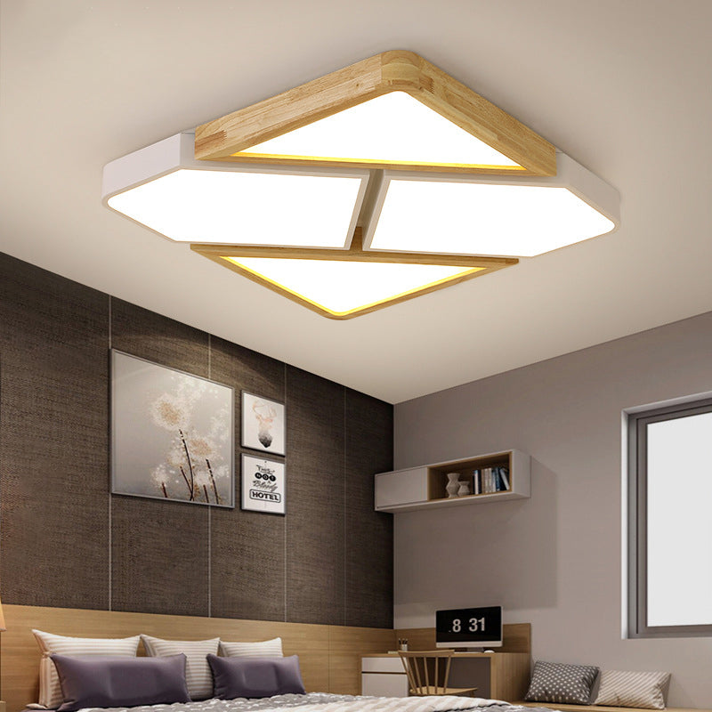 Nordic Wood and Metal LED Square Ceiling Mount Light in Gray/White/Green with Warm/White/Neutral Lighting - 18"/21.5"/34.5" Wide