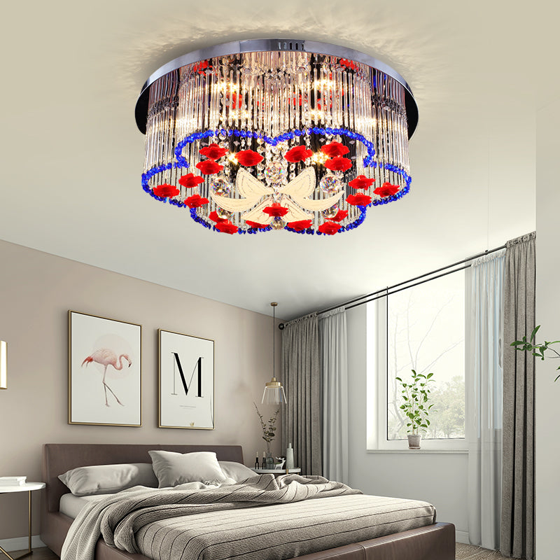 Modern LED Crystal Prism Ceiling Light with Flower Design in Blue and Red, 19.5"/23.5" Width