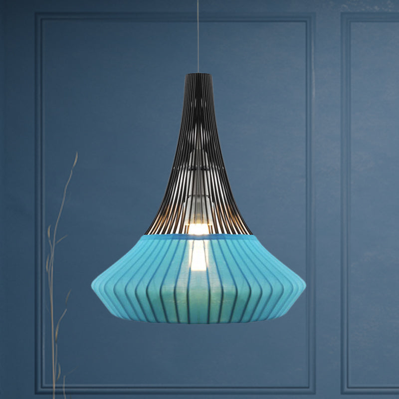 Modern Cone Shade Pendant Light - Fabric 1 Black/Pink/Blue Living Room Hanging