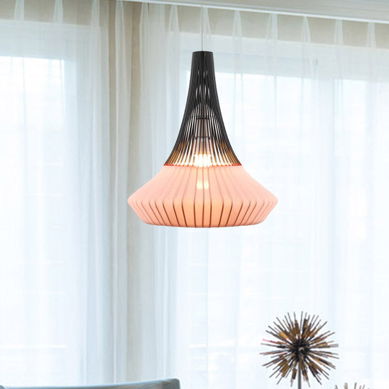 Modern Cone Shade Pendant Light - Fabric 1 Black/Pink/Blue Living Room Hanging