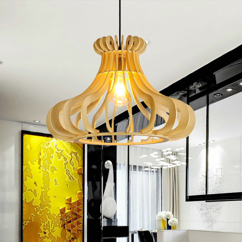Modern Onion-Shaped Pendant Wood 1-Light Hanging Lamp - Beige