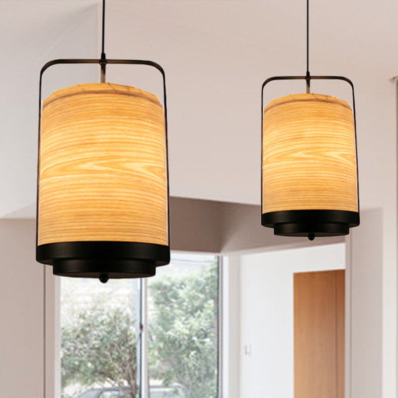 Modern Cylindrical Pendant Lamp 1 Light - Fabric, White/Red/Green - Dining Room Hanging Fixture