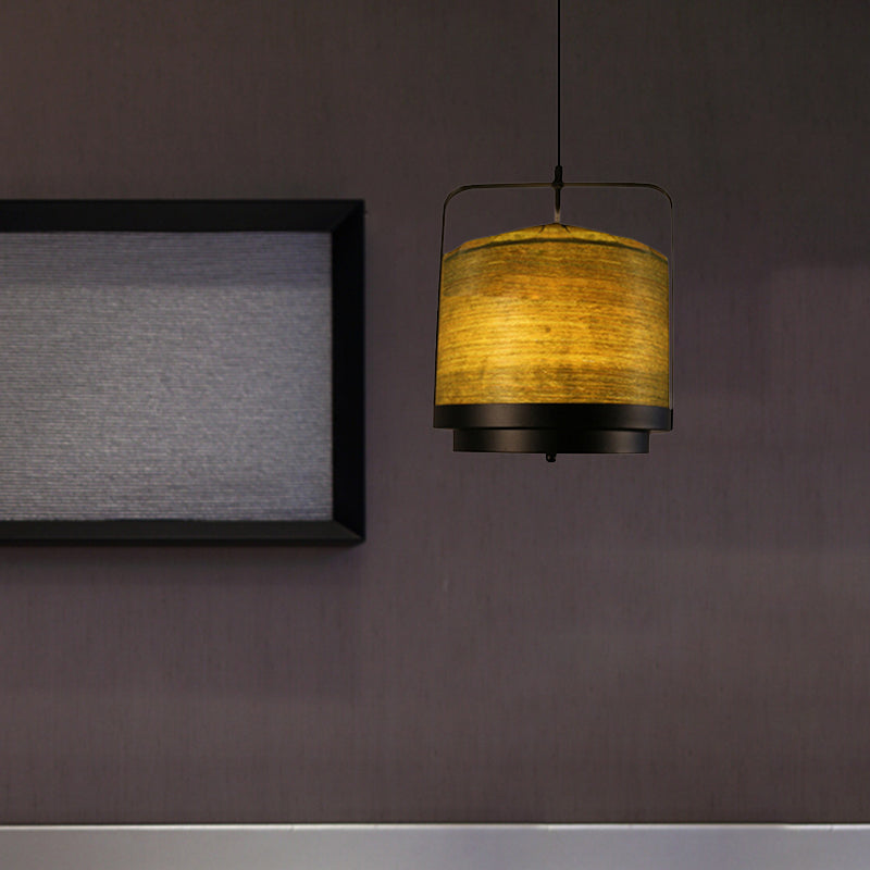 Modern Cylindrical Pendant Lamp 1 Light - Fabric, White/Red/Green - Dining Room Hanging Fixture