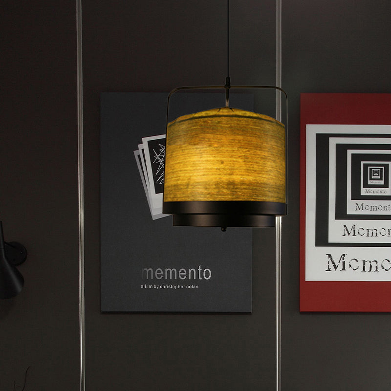 Modern Cylindrical Pendant Lamp 1 Light - Fabric, White/Red/Green - Dining Room Hanging Fixture