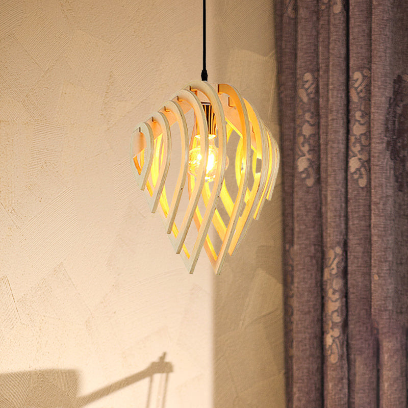 Modern Wood Water Drop Ceiling Light - 1-Light Pendant Lamp For Bedroom