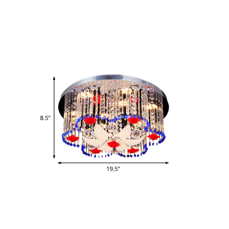 Modern LED Crystal Prism Ceiling Light with Flower Design in Blue and Red, 19.5"/23.5" Width