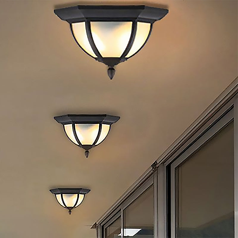 Opal Glass Industrial Flush Ceiling Light - Outdoor Black Flush Mount with 2 Lights