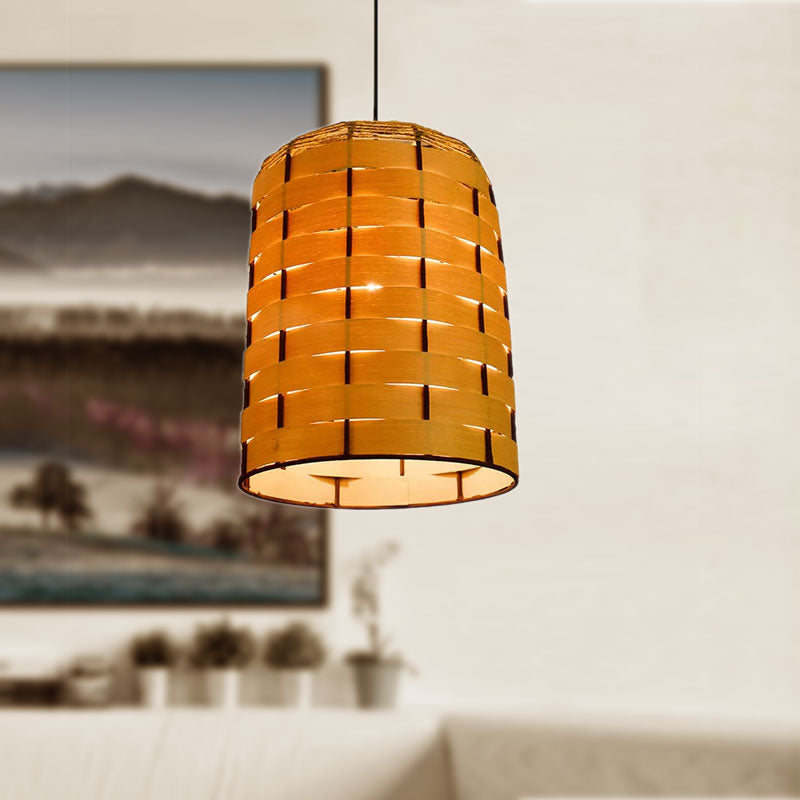 Suspension à dôme large de 10"/12" - Lampe suspendue contemporaine en bois beige