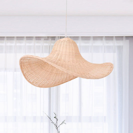 South-East 1-Bulb Hanging Pendant - 16/19.5 Long Rattan Beige Straw Hat Design For Restaurant Tea