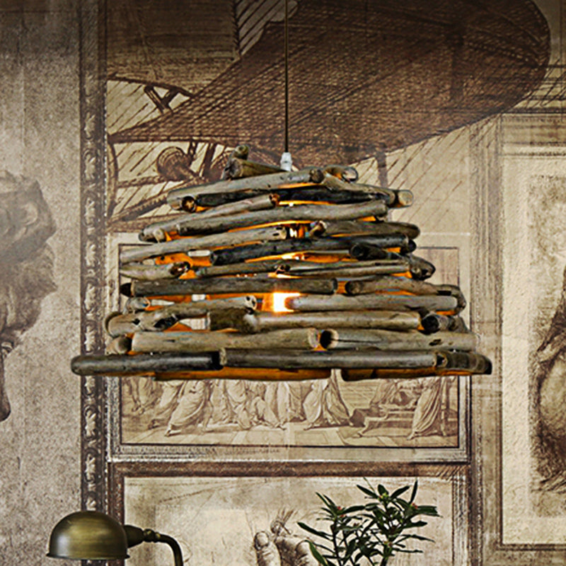Rustic Wood Beam Pendant Light for Farmhouse - Single Head, Natural Finish, 13"/17" Wide Bowl Ceiling Fixture