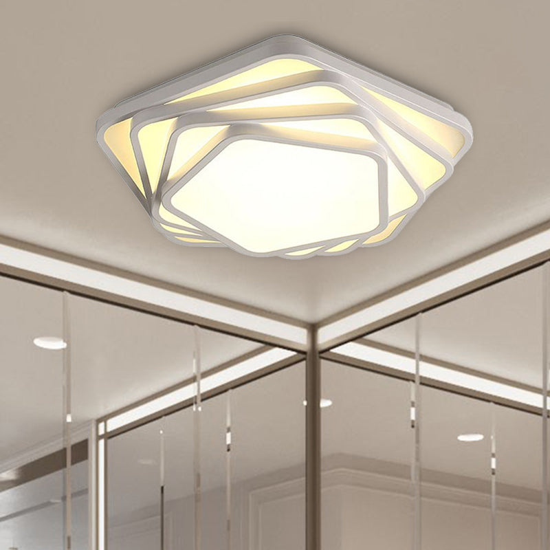 Contemporary LED Flush Ceiling Light - Pentagon Design in Warm/White for Bedroom - Acrylic Diffuser Included