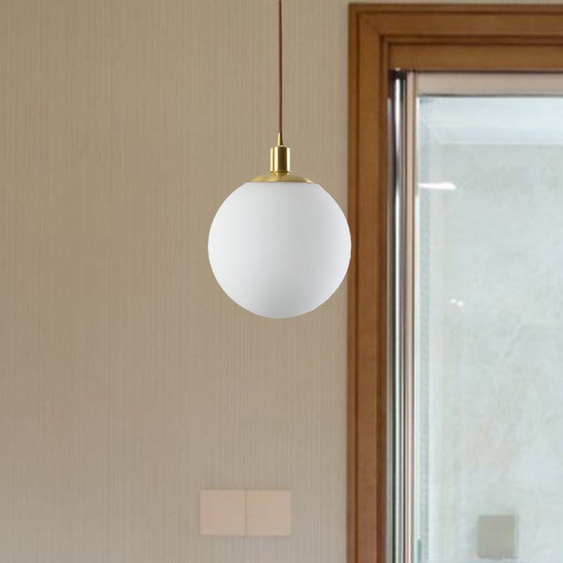 Milky Glass Ball Pendant Light: Modern LED Ceiling Lamp in Brass (6"/8"/10" Wide)