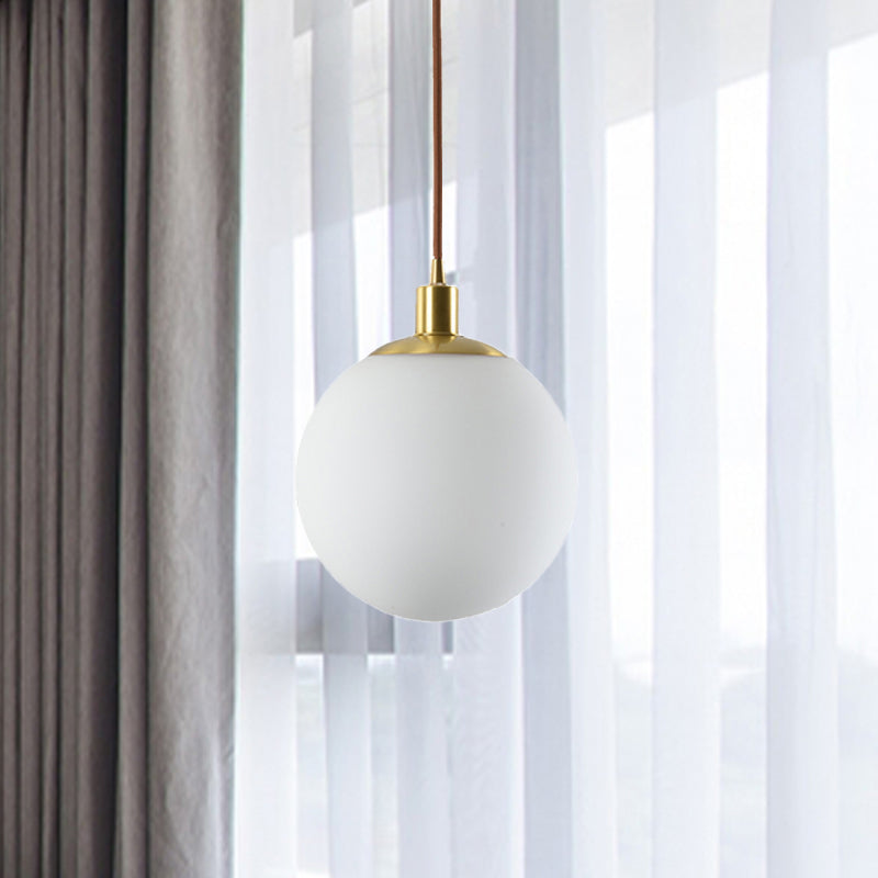 Milky Glass Ball Pendant Light: Modern LED Ceiling Lamp in Brass (6"/8"/10" Wide)