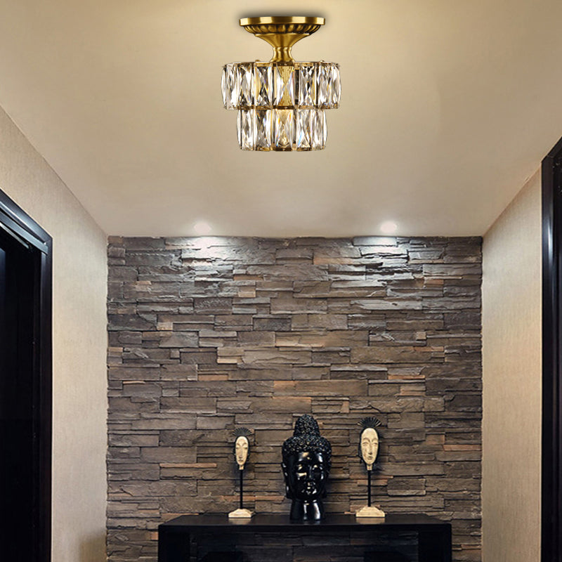 Vintage Brass/Clear Ceiling Mount Light with Crystal Accent - Perfect for Hallway