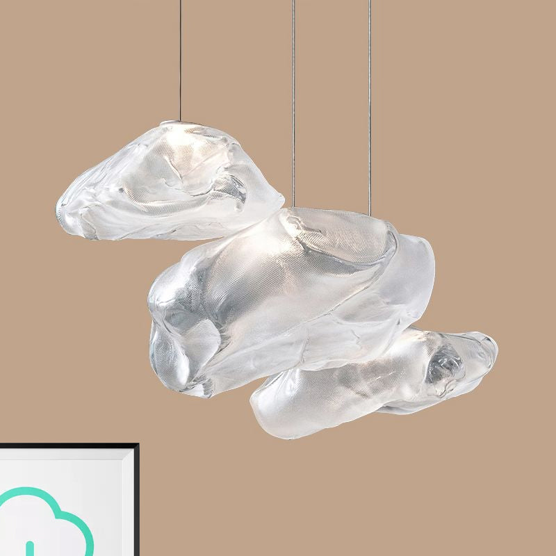 Contemporary Cloud Shape Pendant | Clear Frosted Glass | 3-Light White LED Fixture