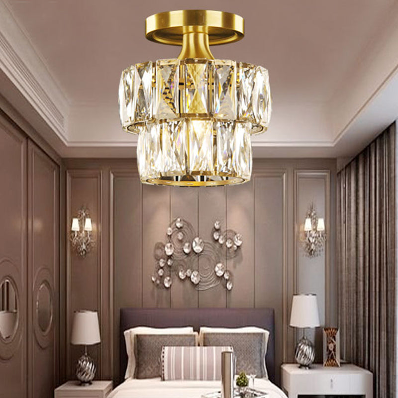 Vintage Brass/Clear Ceiling Mount Light with Crystal Accent - Perfect for Hallway