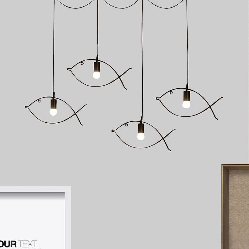 Modern Black Fish-Shaped Metal Pendant Ceiling Light for Dining Room