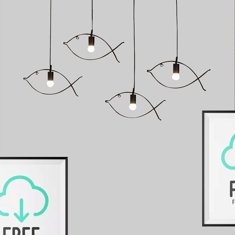 Modern Black Fish-Shaped Metal Pendant Ceiling Light for Dining Room