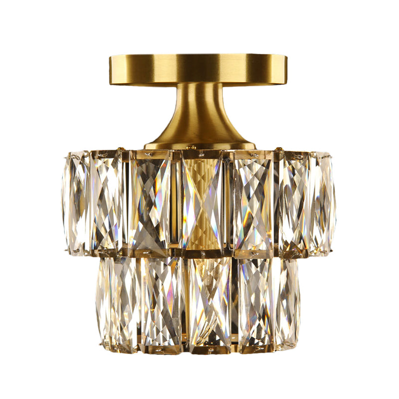 Vintage Brass/Clear Ceiling Mount Light with Crystal Accent - Perfect for Hallway