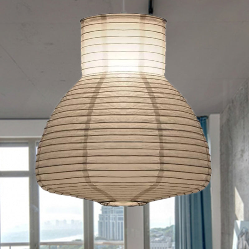 Retro Fabric Lantern Ceiling Pendant Light - 1 Light White Hanging Lamp Kit, 8.5"/10.5"/11.5" Wide