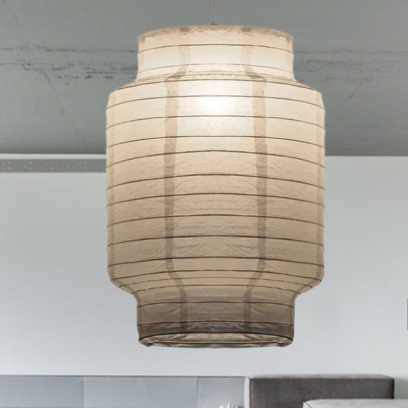 Retro Fabric Lantern Ceiling Pendant Light - 1 Light White Hanging Lamp Kit, 8.5"/10.5"/11.5" Wide