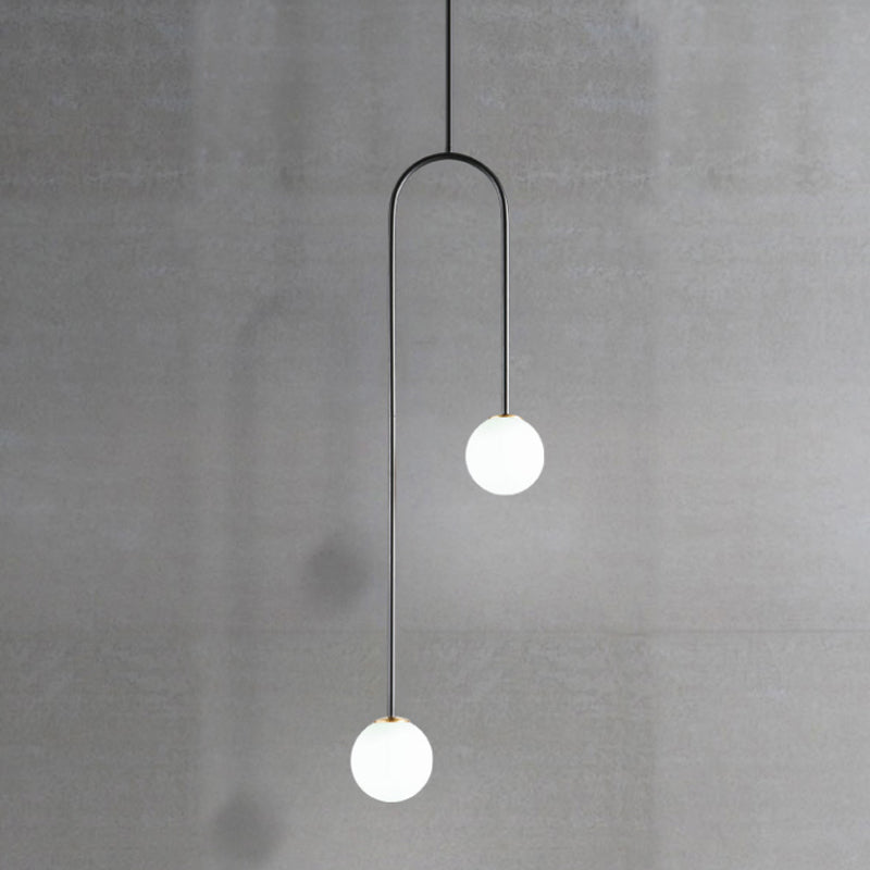 Giovanna - Stylish Black/Gold Ball Cluster Pendant Post-Modernist 2 Lights White Glass Led Ceiling Light Fixture with Bend Rod