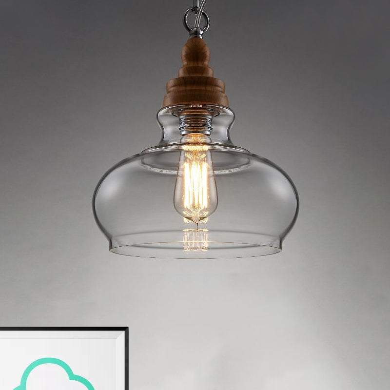 Clear Glass Pendant Lighting Kit - Modernist 1-Light Brown Ceiling Lamp For Restaurants