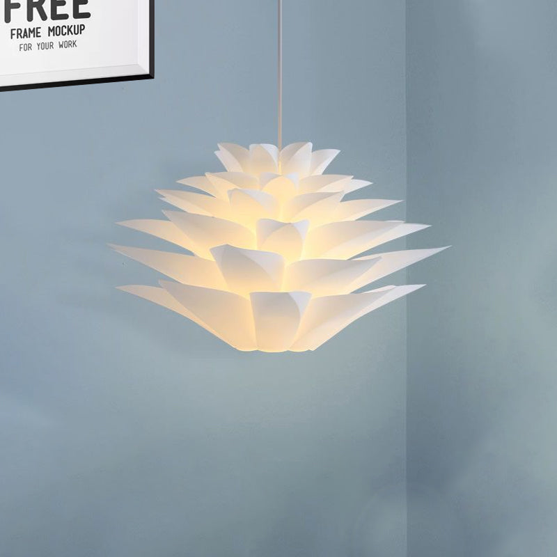 Suspension en acrylique Lotus à 1 ampoule pour chambre à coucher, plafonnier suspendu blanc - 14"/18"/21,5" de large