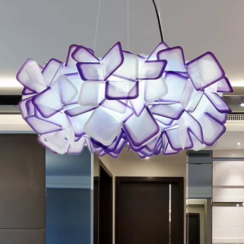 Contemporary Blossom Drop Pendant Ceiling Lamp - Brown/Blue/Purple - 21"/27.5" Wide - 1-Light Acrylic - Living Room