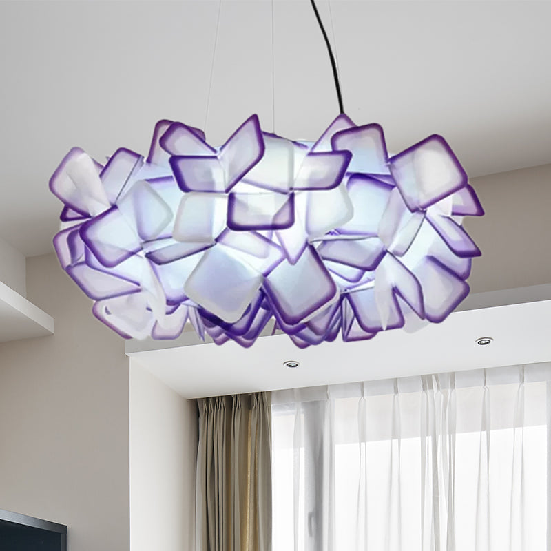 Contemporary Blossom Drop Pendant Ceiling Lamp - Brown/Blue/Purple - 21"/27.5" Wide - 1-Light Acrylic - Living Room